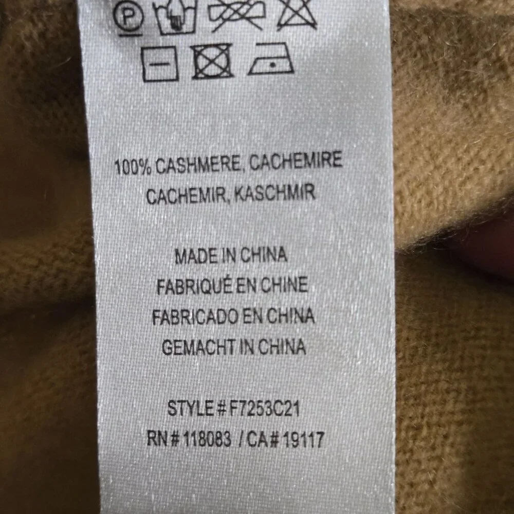 Minnie Rose Fringe Cardigan Caramel 100% Cashmere Open Front Pockets Size L